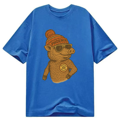 Phoenix Javelina wearing Phoenix beanie with pom pom and wayfarer sunglasses - Classic T-shirt - Blue