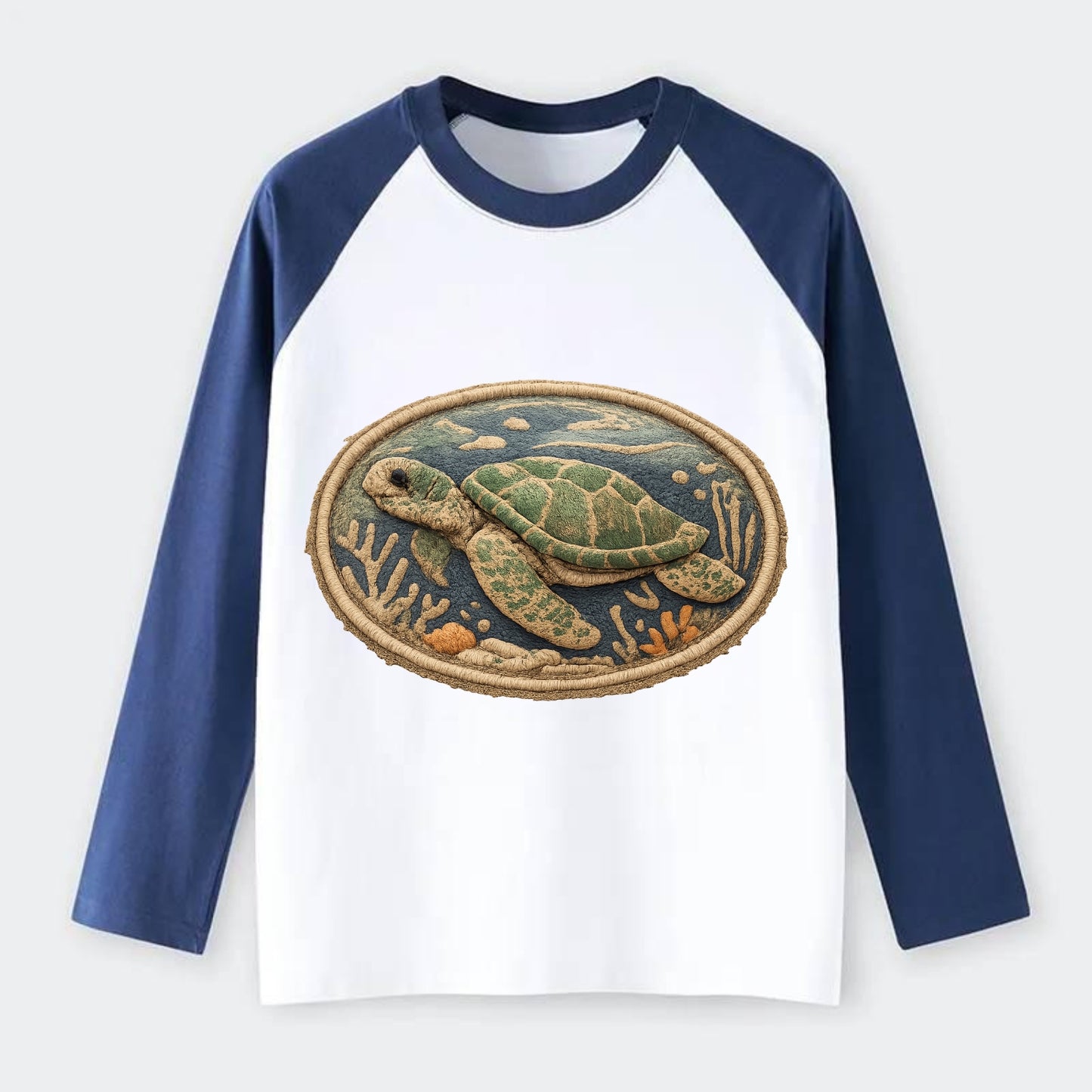 SEA TURTLE - swimming turtle in green and blue , ocean life - Raglan Long Sleeve T-Shirt - Blue