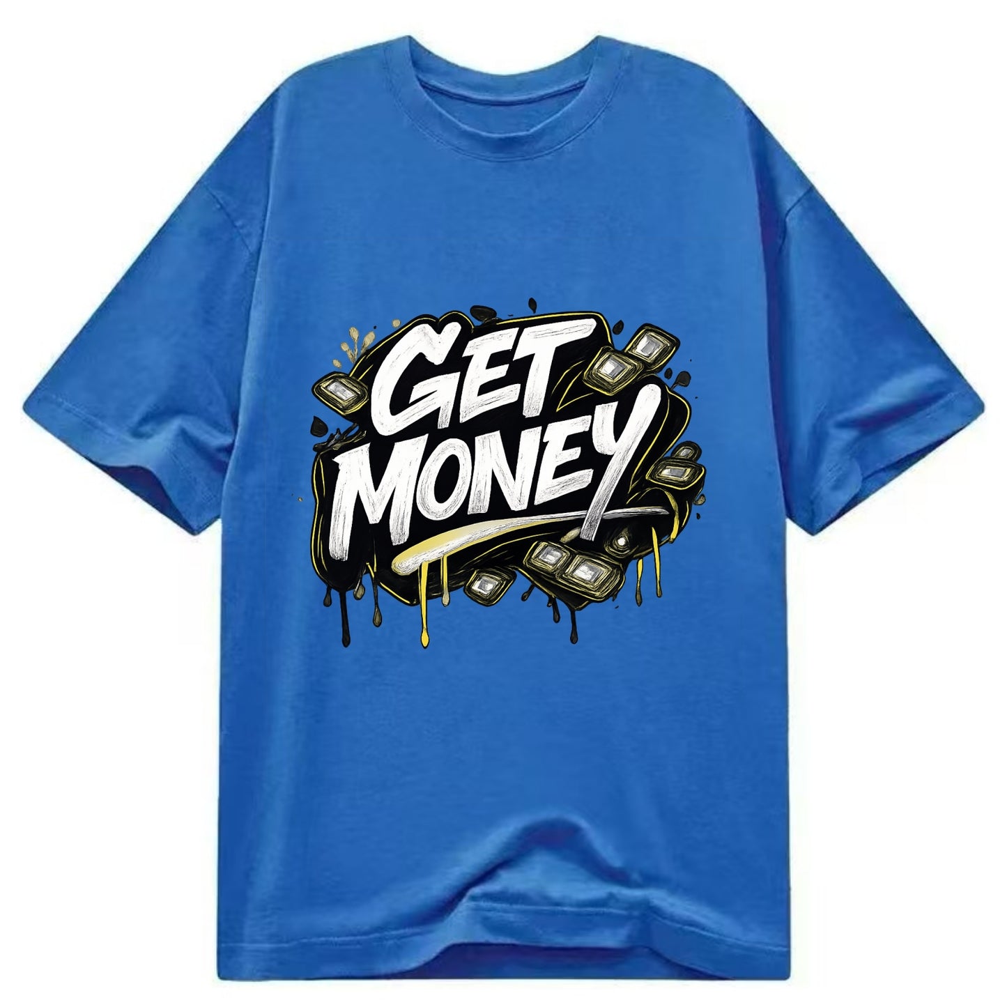 Bold typography design - "GET MONEY" - pursuit of wealth, earning - Classic T-shirt - Blue