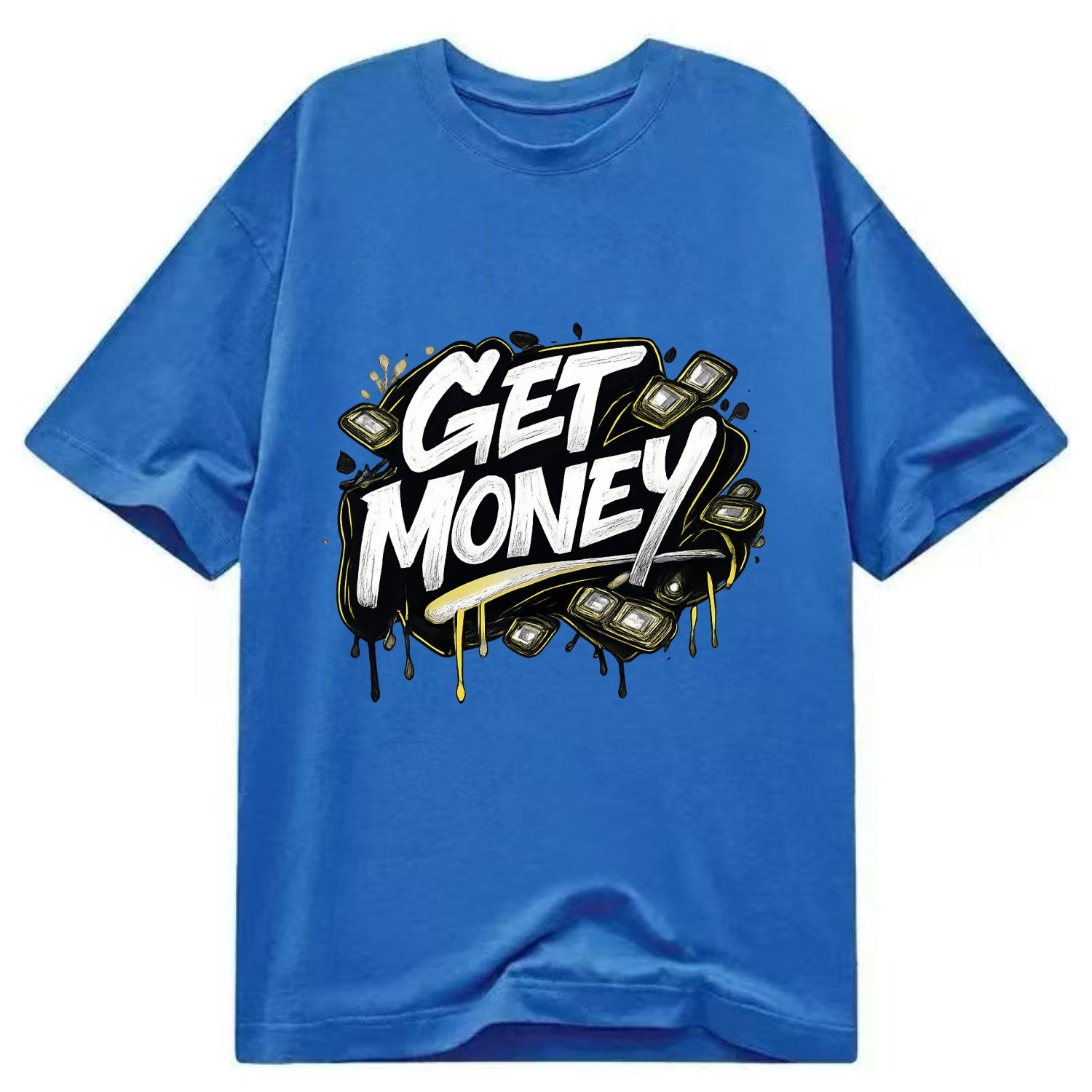Bold typography design - "GET MONEY" - pursuit of wealth, earning - Classic T-shirt - Blue