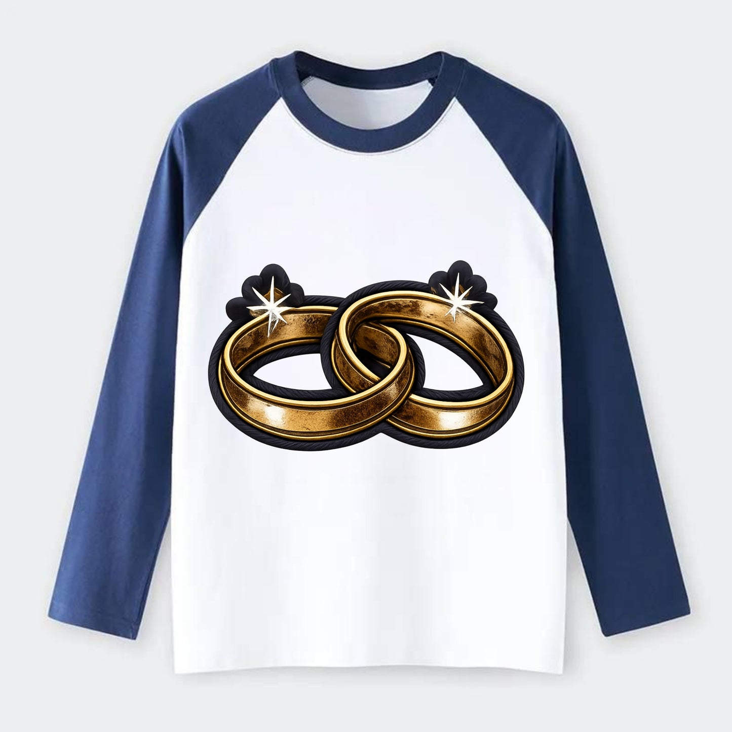WEDDING RINGS - interlocked bands in gold , marriage - Raglan Long Sleeve T-Shirt - Blue