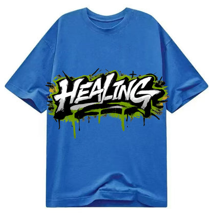 Bold typography design - "HEALING" - in recovery, getting better - Classic T-shirt - Blue