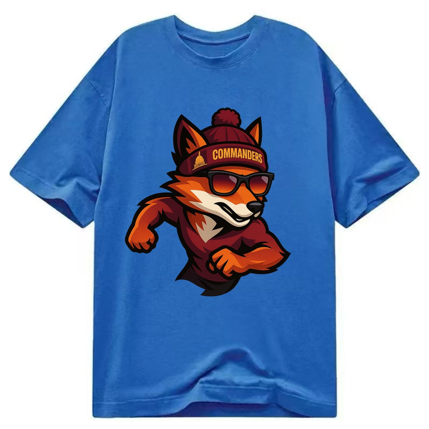 Washington Fox wearing Commanders beanie with Capitol patch and wayfarer - Classic T-shirt - Blue