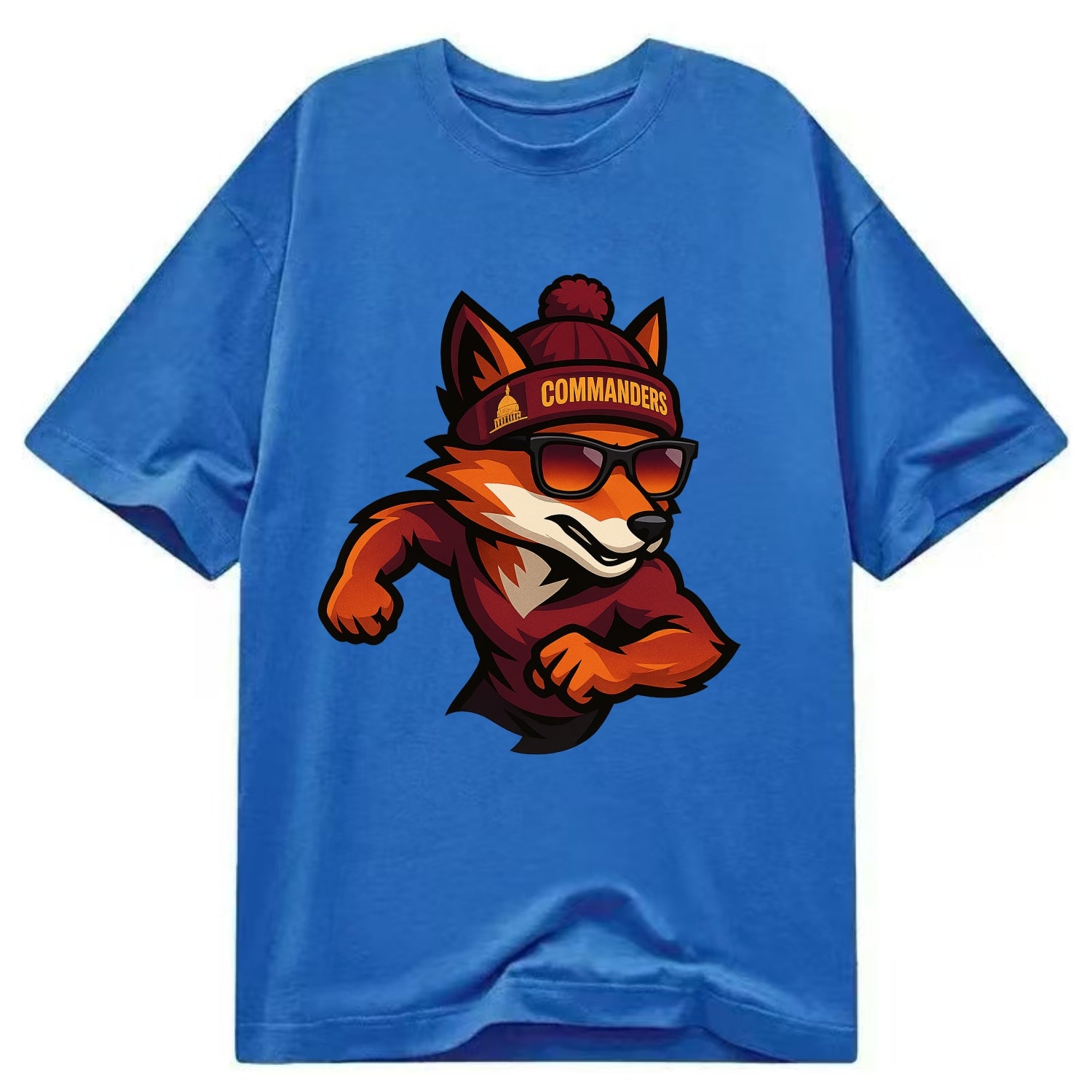 Washington Fox wearing Commanders beanie with Capitol patch and wayfarer - Classic T-shirt - Blue