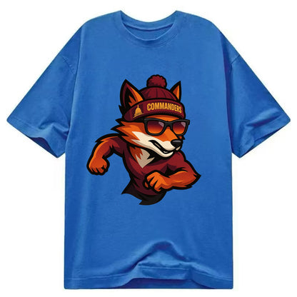 Washington Fox wearing Commanders beanie with Capitol patch and wayfarer - Classic T-shirt - Blue