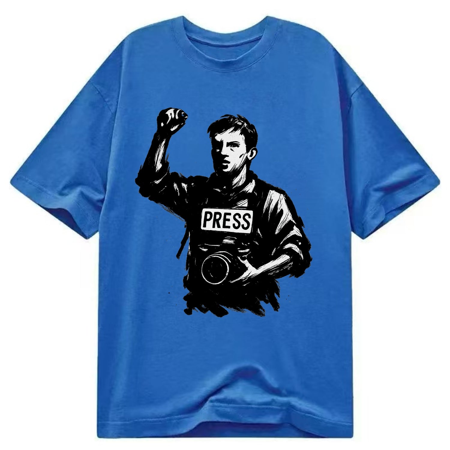 Journalist with camera - press freedom ink painting - Classic T-shirt - Blue