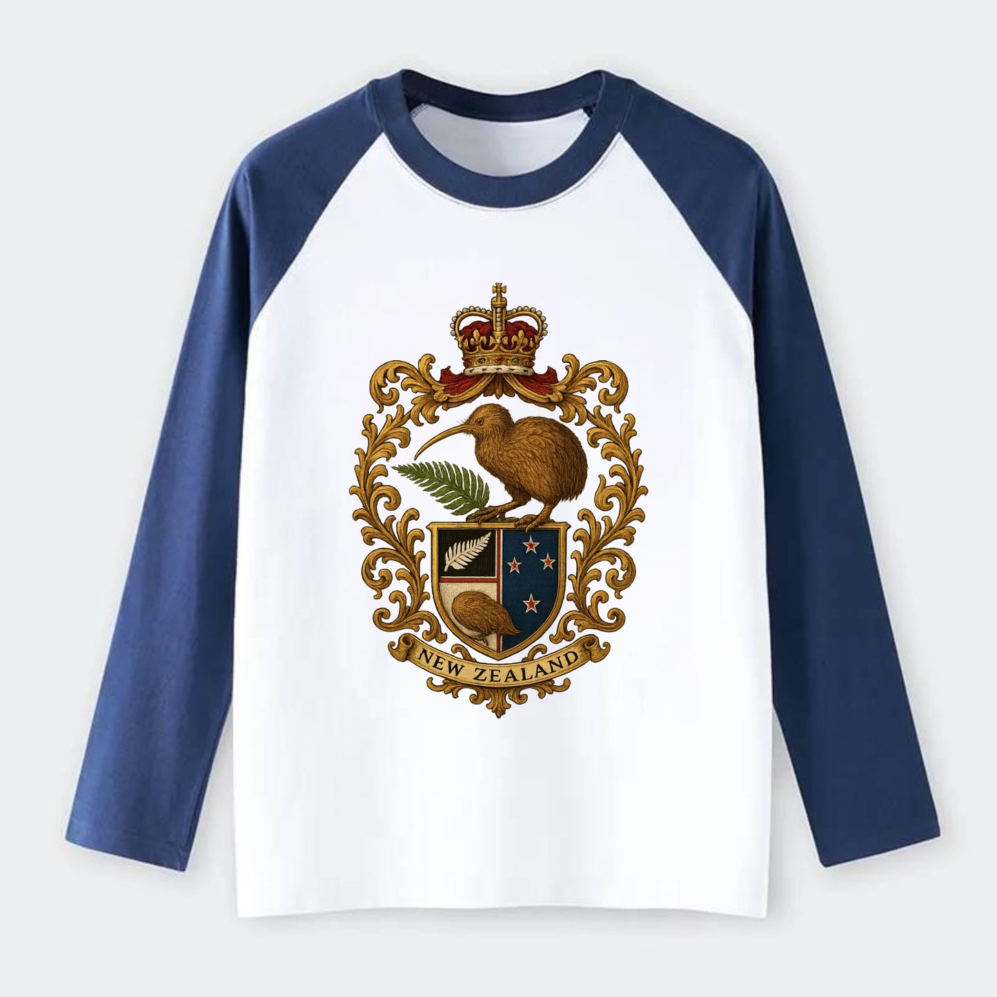 New Zealand Kiwi Emblem - Raglan Long Sleeve T-Shirt - Blue