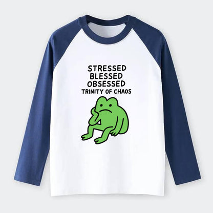 STRESSED BLESSED OBSESSED | Trinity of chaos - Raglan Long Sleeve T-Shirt - Blue