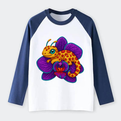 Leopard Orchid - Raglan Long Sleeve T-Shirt - Blue