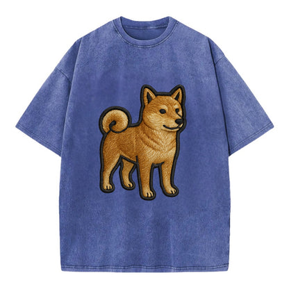 Shiba Inu - Trendy Japanese dog logo wit - Vintage T-shirt - Blue