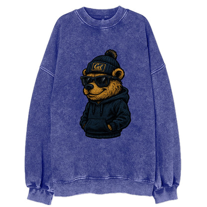 Berkeley Bear wearing Cal beanie with script patch - Vintage Sweatshirt - Blue