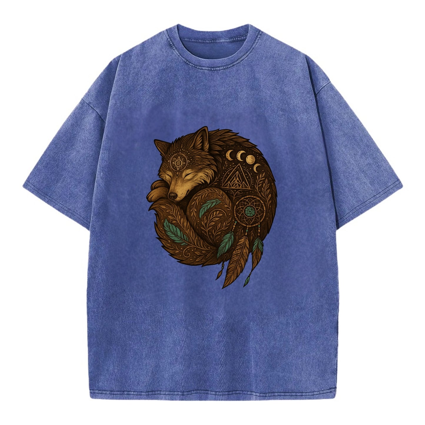 Sleeping Wolf Peace  - Vintage T-shirt - Blue