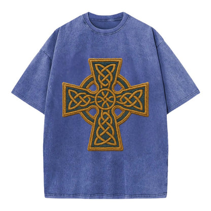 Book Of Kells Cross - Vintage T-shirt - Blue