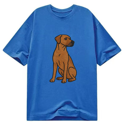 Rhodesian Ridgeback - Red wheaten embroidered pose - Classic T-shirt - Blue