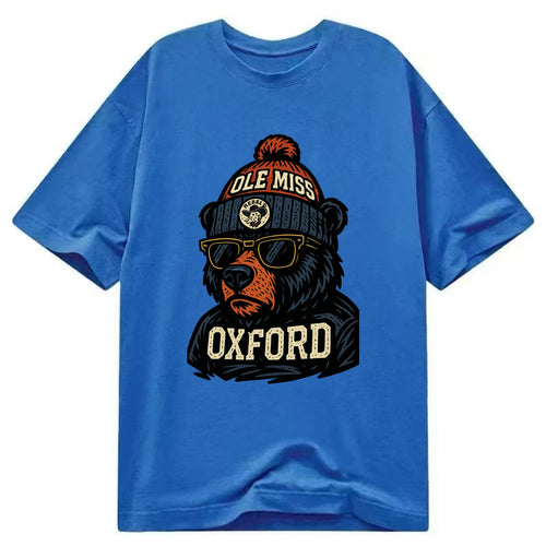 Oxford Black Bear wearing Ole Miss beanie with rebel patch - Classic T-shirt