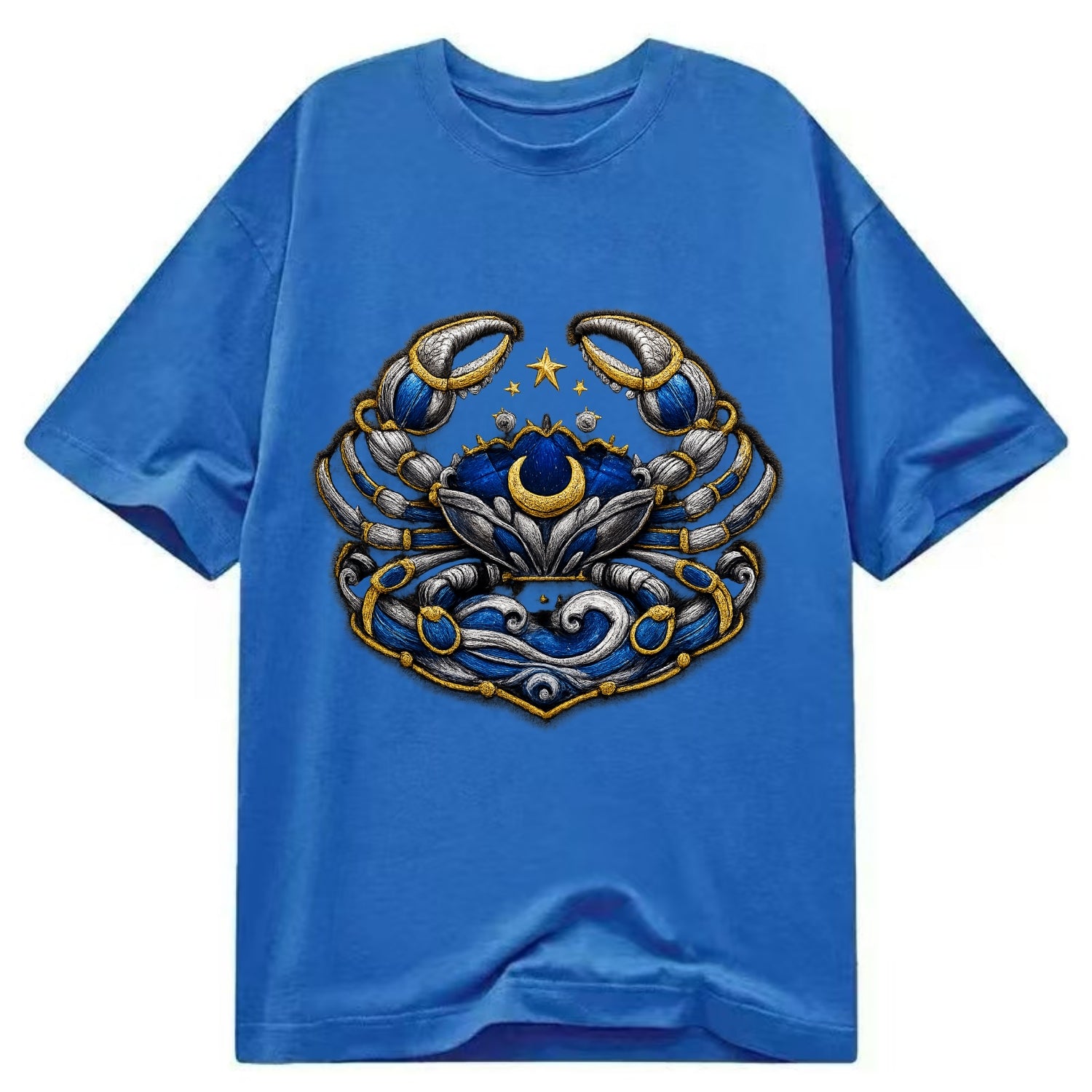 CANCER CRAB - protective crab in silver and blue , water sign - Classic T-shirt - Blue