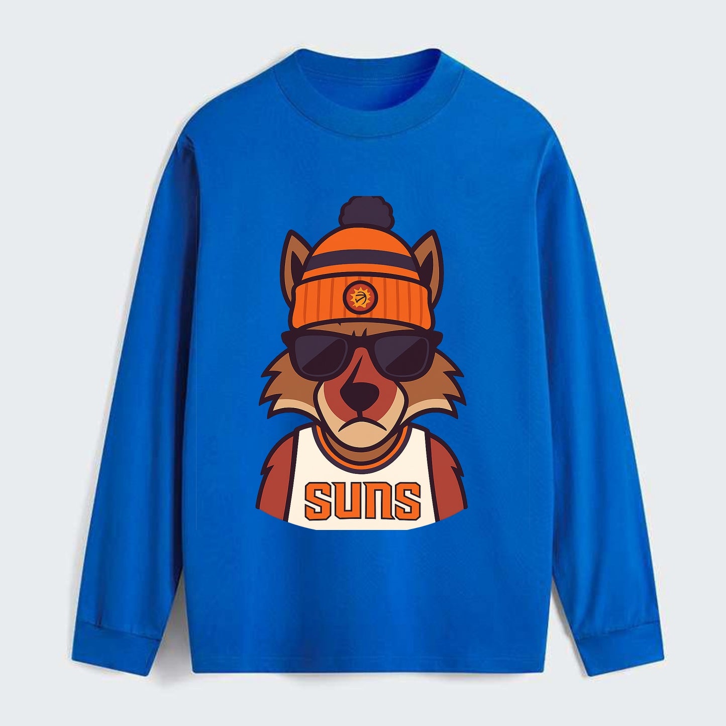 Arizona Coyote wearing Suns beanie with desert sun patch and wayfarer - Classic Long Sleeve Shirt - Blue
