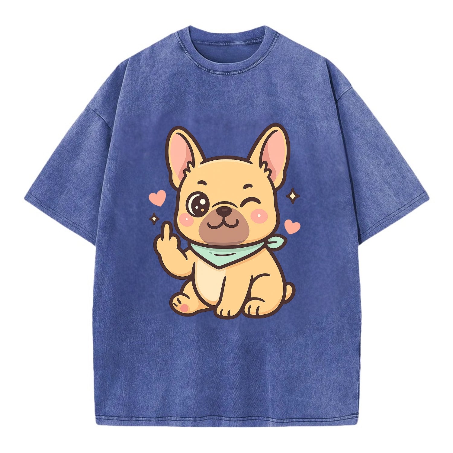 French Bulldog sitting with bat ears up, strong paw with sass - Vintage T-shirt - Blue