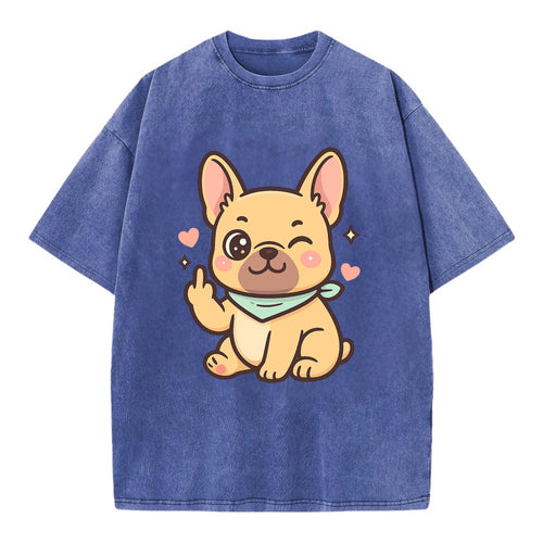 French Bulldog sitting with bat ears up, strong paw with sass - Vintage T-shirt