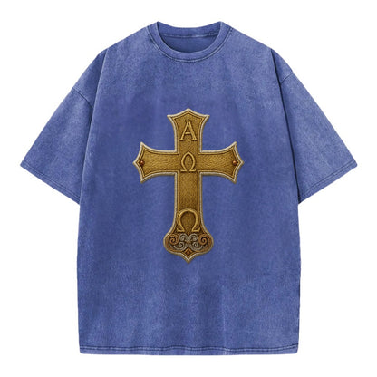 Alpha Omega Cross  - Vintage T-shirt - Blue