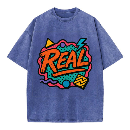Imperfect brush strokes spelling Real - authenticity over perfection, raw and - Vintage T-shirt