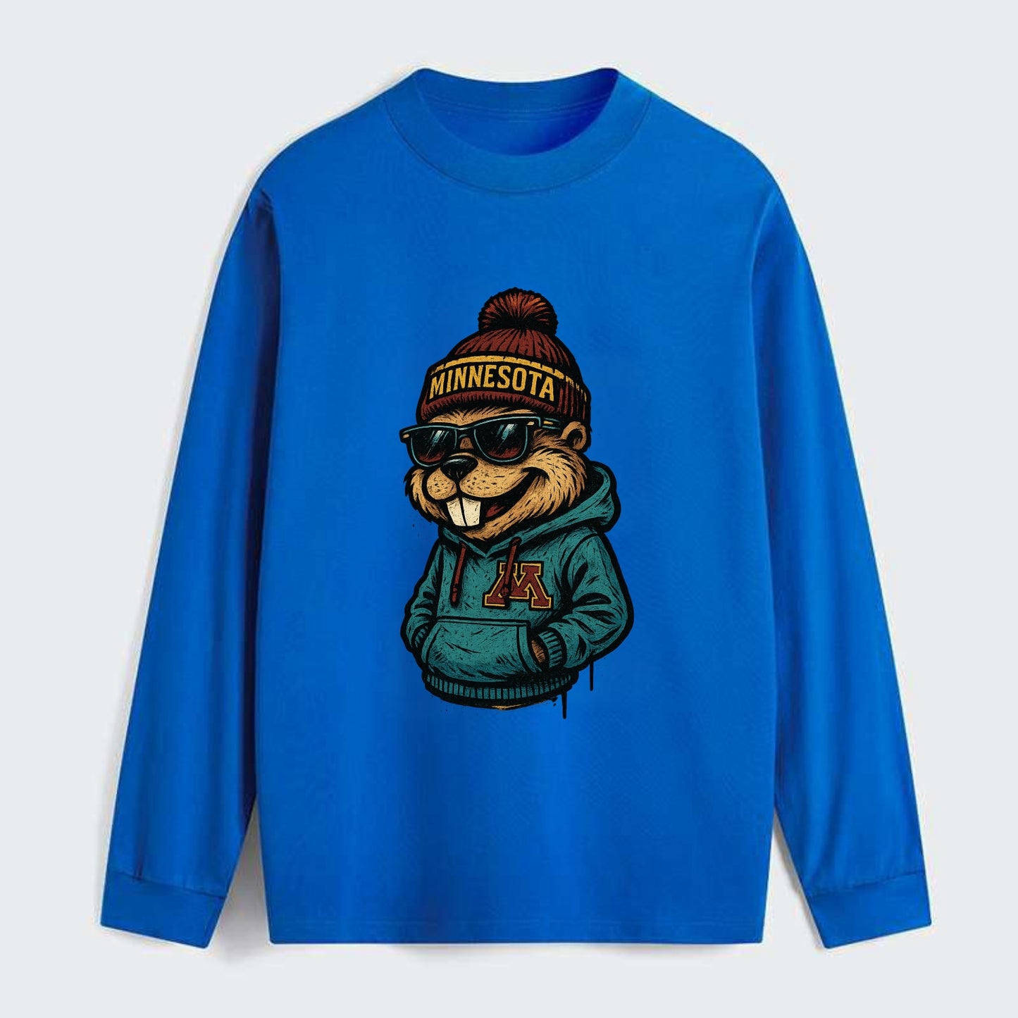 Minneapolis Gopher wearing Minnesota beanie with M patch - Classic Long Sleeve Shirt - Blue