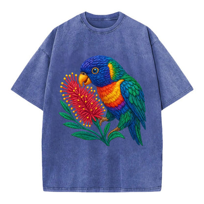 Rainbow Lorikeet Bottlebrush - Vintage T-shirt - Blue