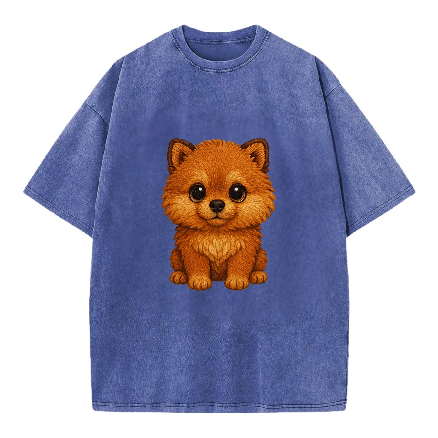 Baby Pomeranian Puppy - fluffy orange ball, fox face, tiny body, bright eyes, - Vintage T-shirt - Blue