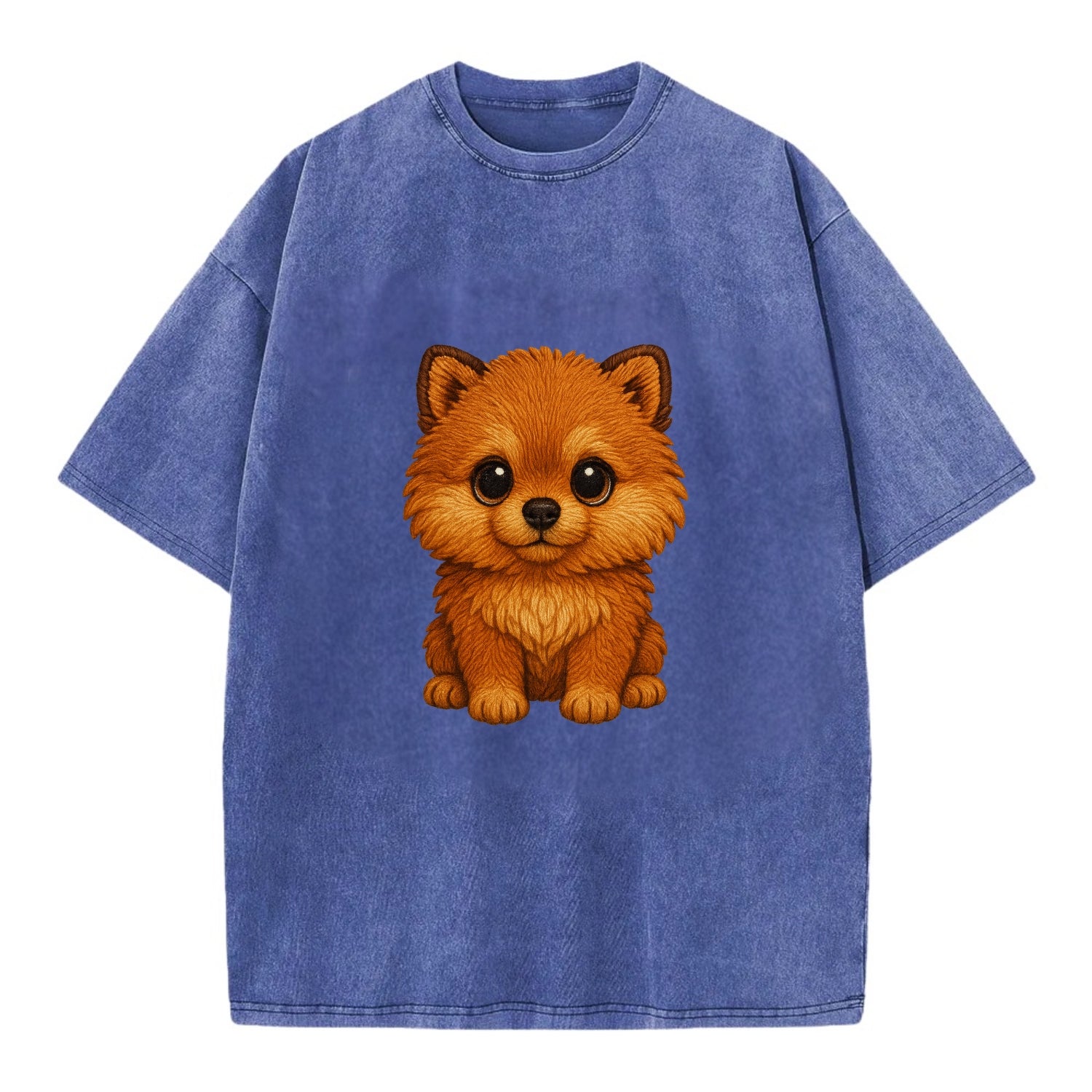Baby Pomeranian Puppy - fluffy orange ball, fox face, tiny body, bright eyes, - Vintage T-shirt - Blue