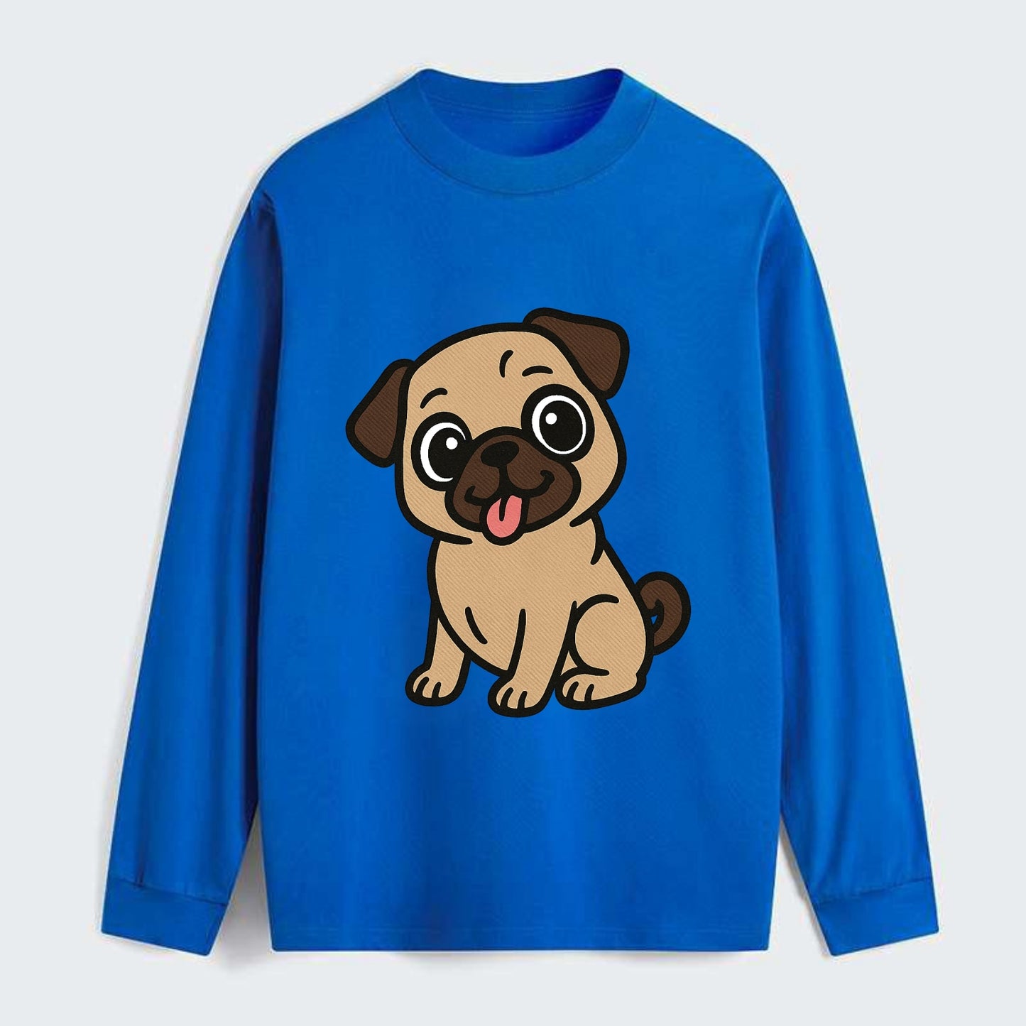 Pug - Tilted head with tongue out - Classic Long Sleeve Shirt - Blue