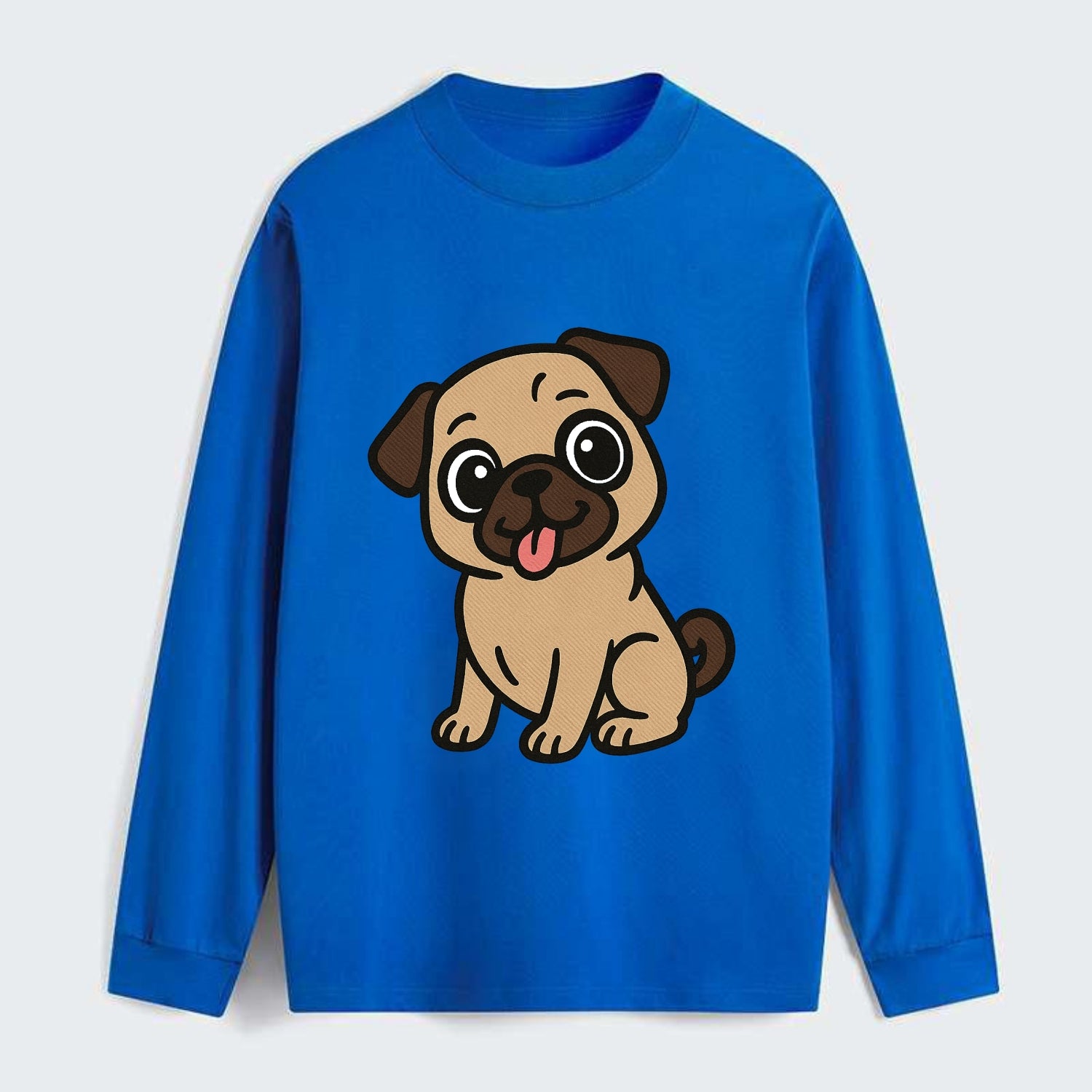 Pug - Tilted head with tongue out - Classic Long Sleeve Shirt - Blue