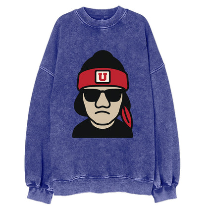Salt Lake Ute wearing Utah beanie with U patch - Vintage Sweatshirt - Blue