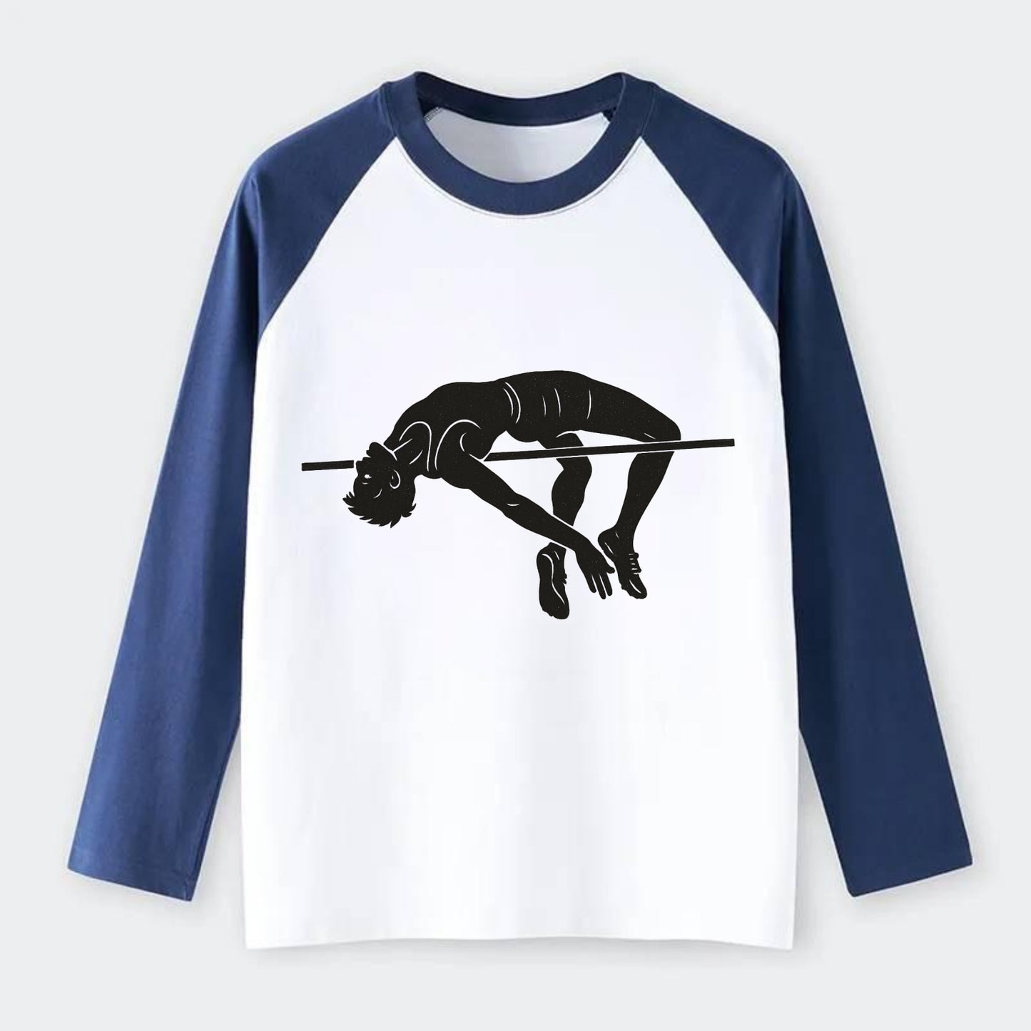 High jumper arching over bar - Raglan Long Sleeve T-Shirt - Blue