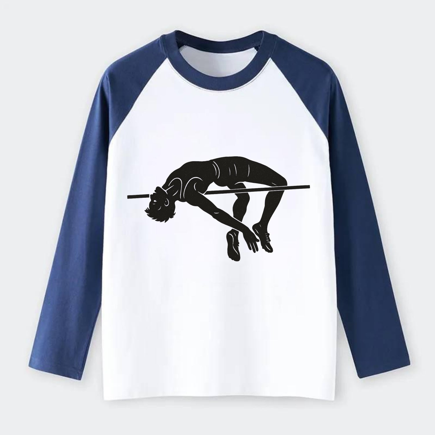 High jumper arching over bar - Raglan Long Sleeve T-Shirt - Blue