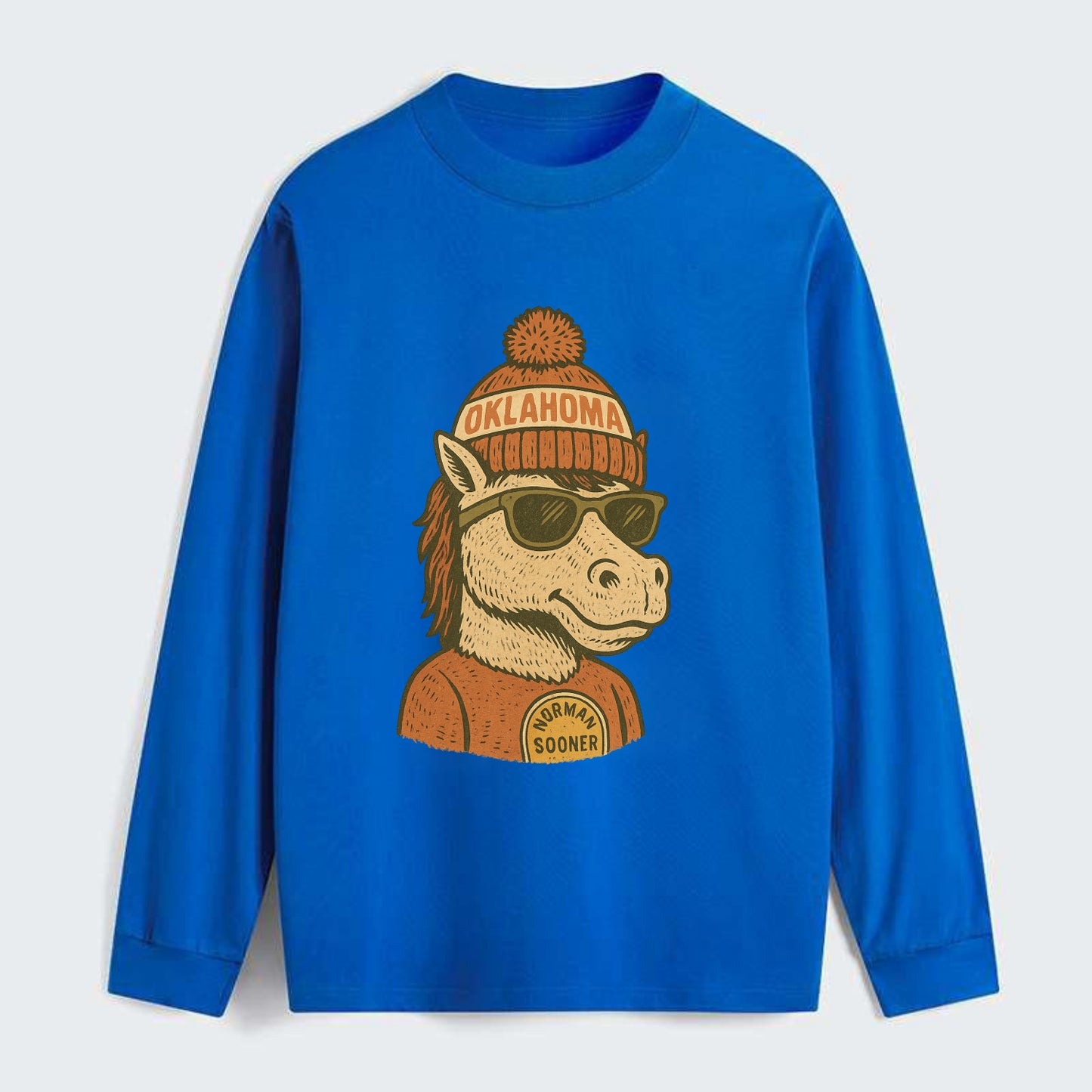 Norman Sooner Horse wearing Oklahoma bea - Classic Long Sleeve Shirt - Blue