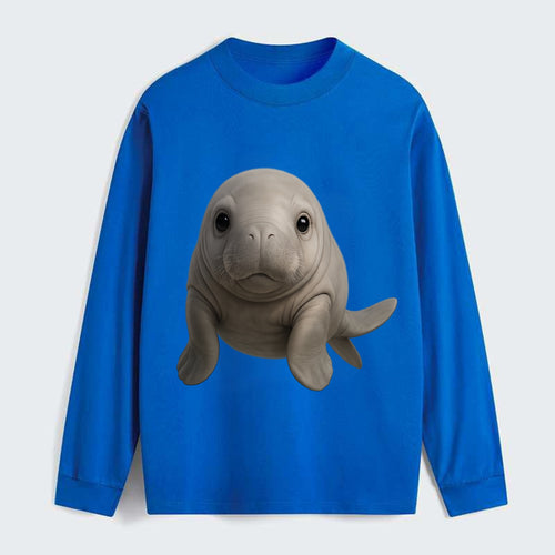 Baby Dugong - gray with paddle tail, gentle expression, whiskers, - Classic Long Sleeve Shirt