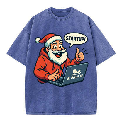 Santa Tech Startup CEO - Vintage T-shirt - Blue