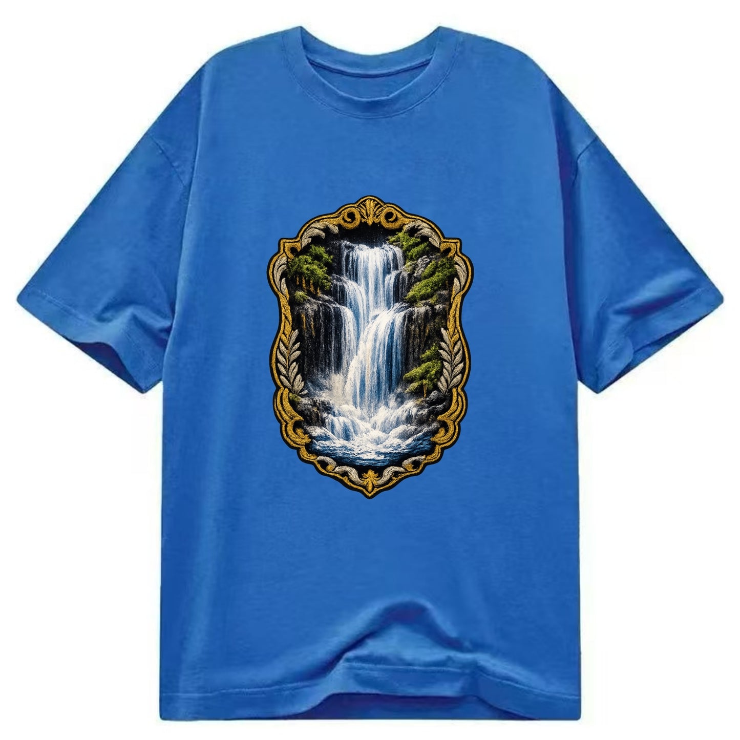 WATERFALL CASCADE - falling water with mist in blue and white , nature wonder - Classic T-shirt - Blue