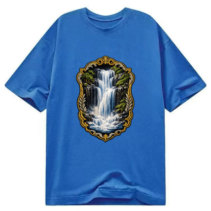 WATERFALL CASCADE - falling water with mist in blue and white , nature wonder - Classic T-shirt - Blue