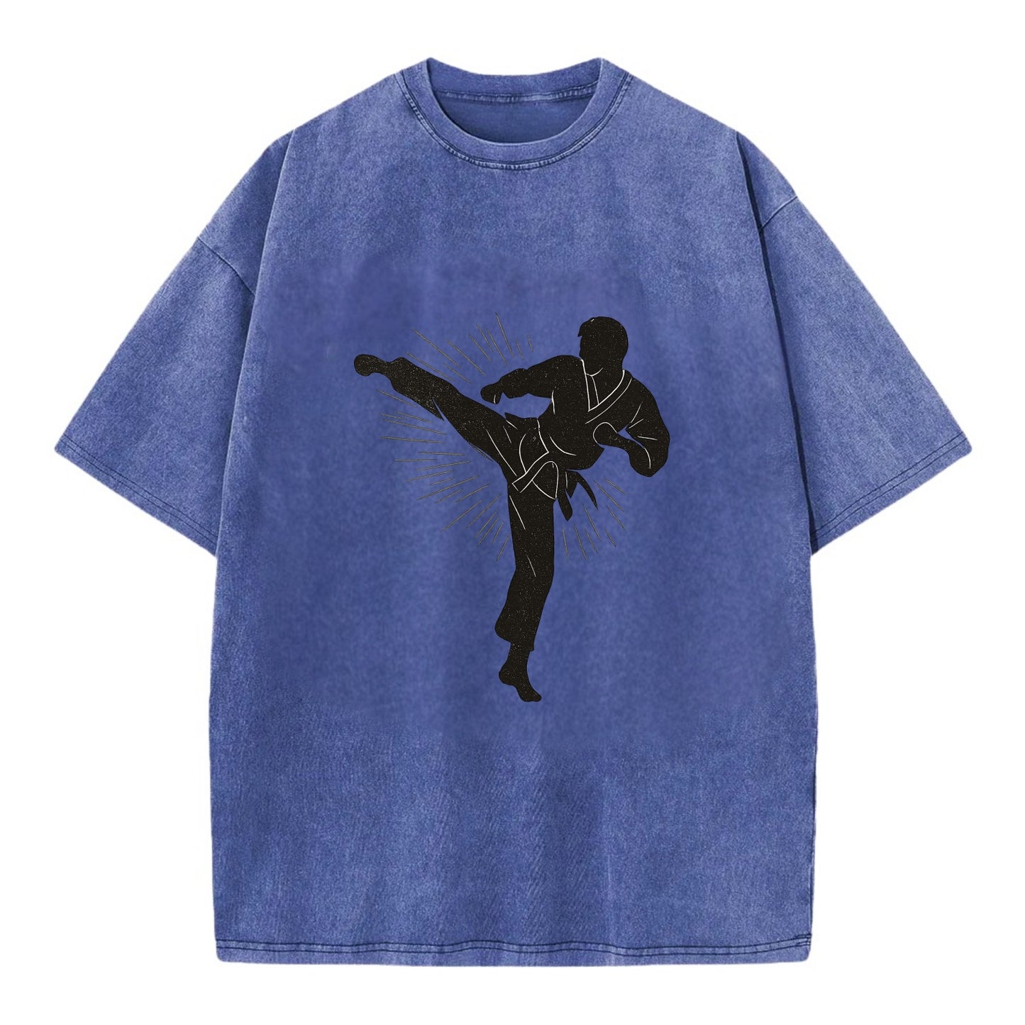 Taekwondo athlete spinning heel kick - Vintage T-shirt - Blue