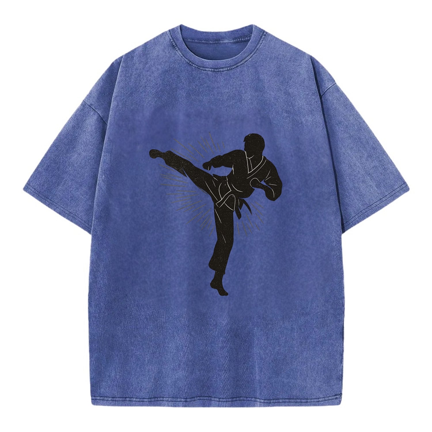 Taekwondo athlete spinning heel kick - Vintage T-shirt - Blue