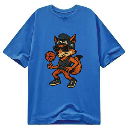Washington Fox wearing Wizards beanie with capitol patch and wayfarer sunglasses - Classic T-shirt - Blue