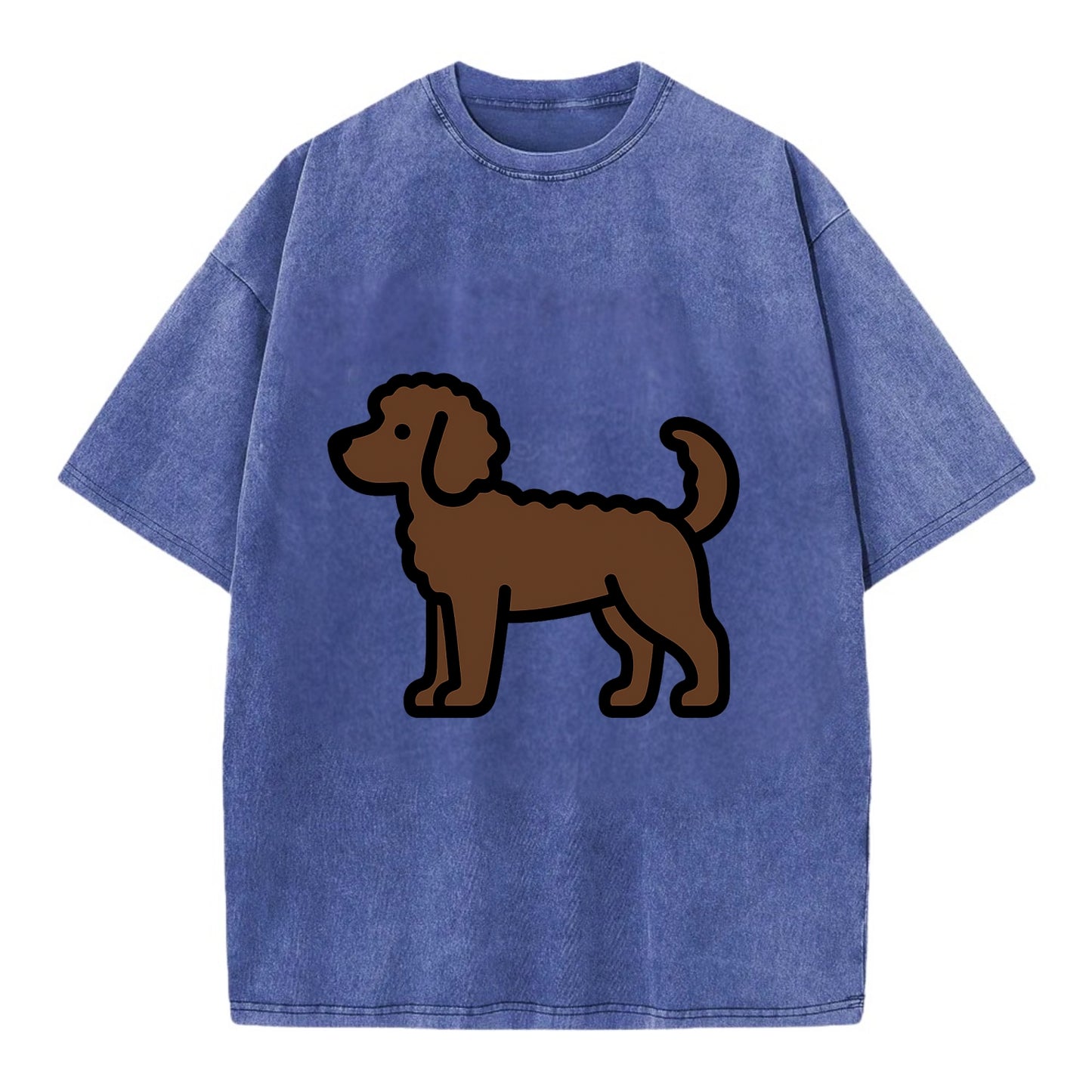 Labradoodle - Chocolate curly flat side profile - Vintage T-shirt - Blue