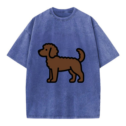 Labradoodle - Chocolate curly flat side profile - Vintage T-shirt - Blue