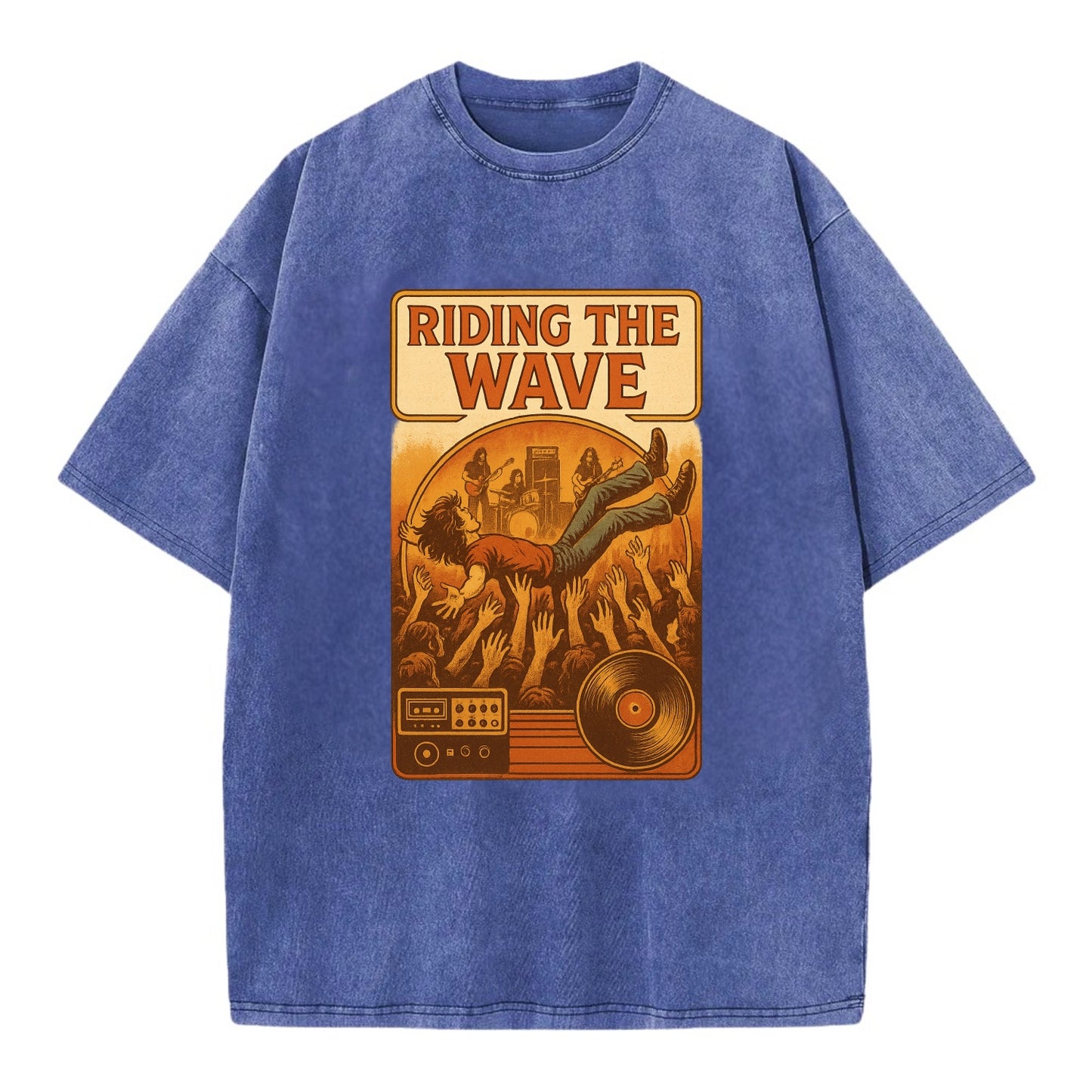 Crowd surfing at packed concert - "Riding the Wave" - concert energy - Vintage T-shirt - Blue