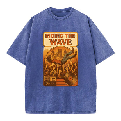 Crowd surfing at packed concert - "Riding the Wave" - concert energy - Vintage T-shirt - Blue
