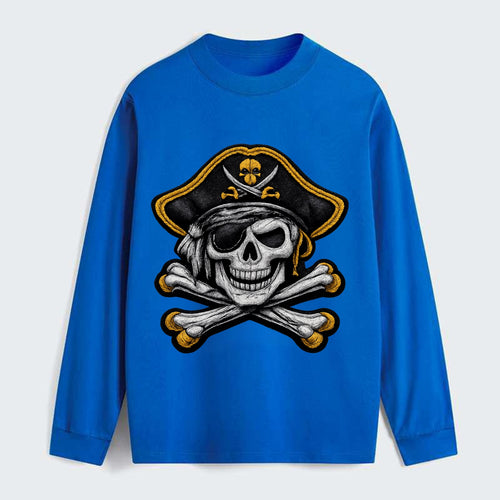 PIRATE SKULL - Jolly Roger skull in black and white , pirate - Classic Long Sleeve Shirt