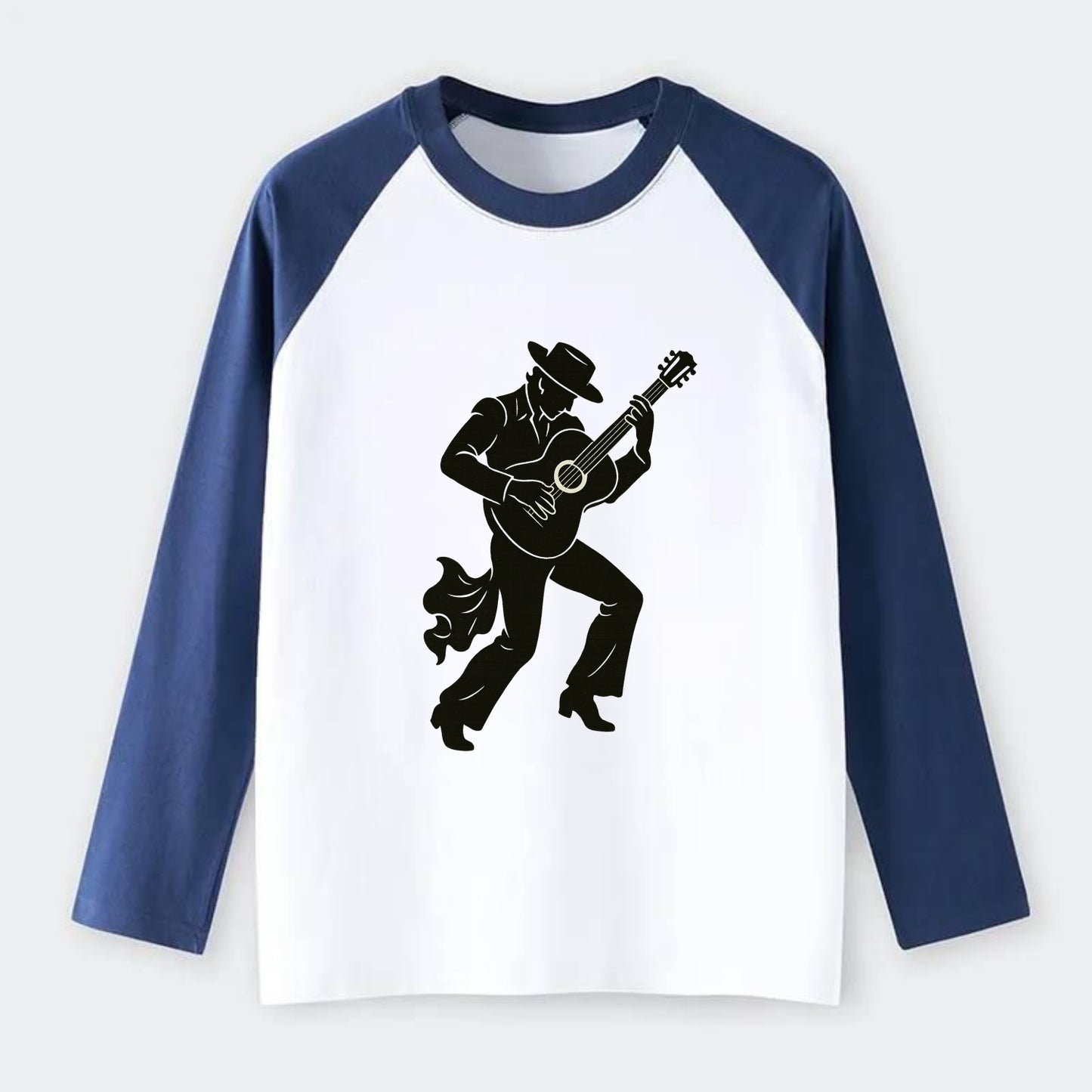 Flamenco guitarist dramatic pose - Raglan Long Sleeve T-Shirt - Blue