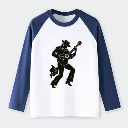 Flamenco guitarist dramatic pose - Raglan Long Sleeve T-Shirt - Blue