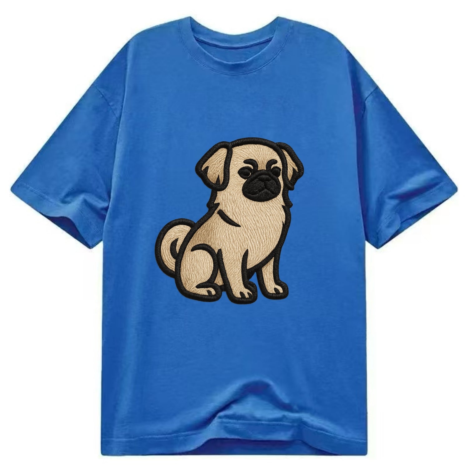 Tibetan Spaniel - Fawn small dog embroid - Classic T-shirt - Blue